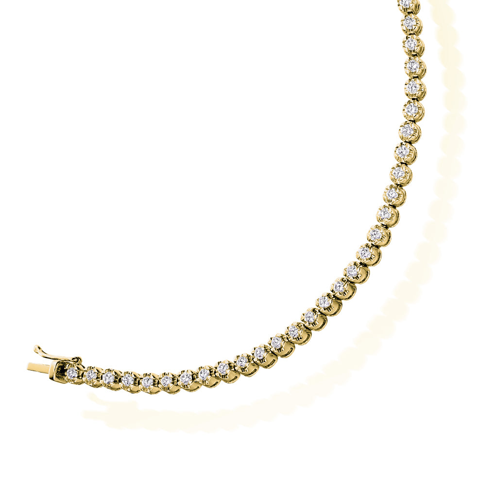 Claw-Set Round Diamond Tennis Bracelet, 2.00ct total in Yellow Gold