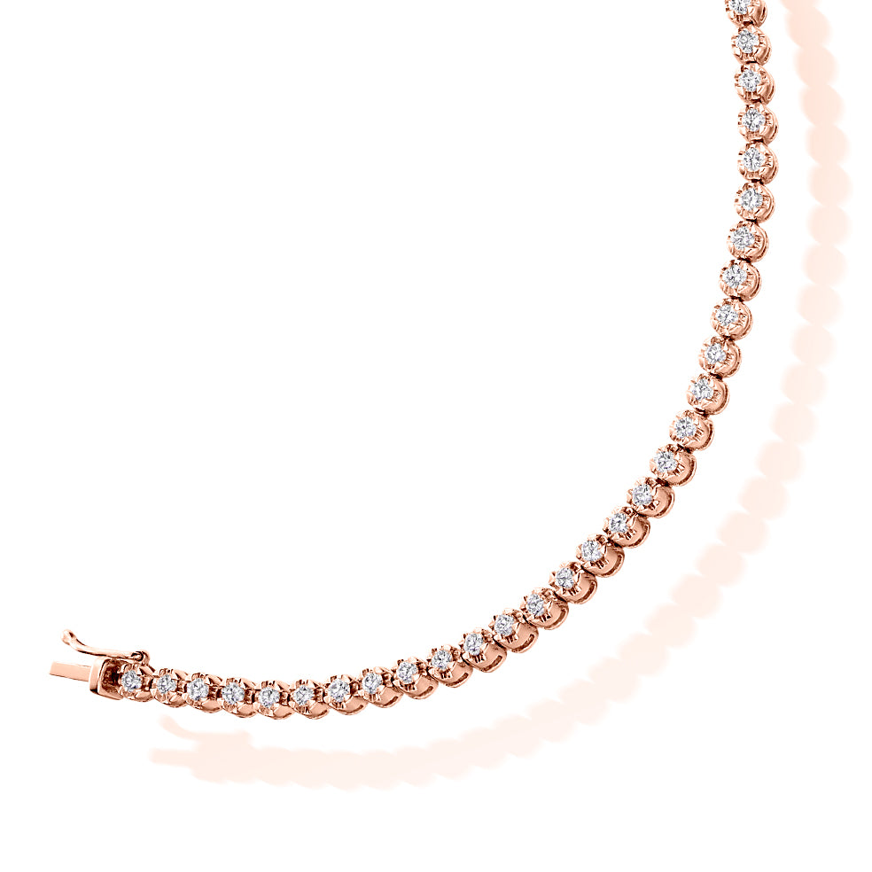 Claw-Set Round Diamond Tennis Bracelet, 2.00ct total in Rose Gold