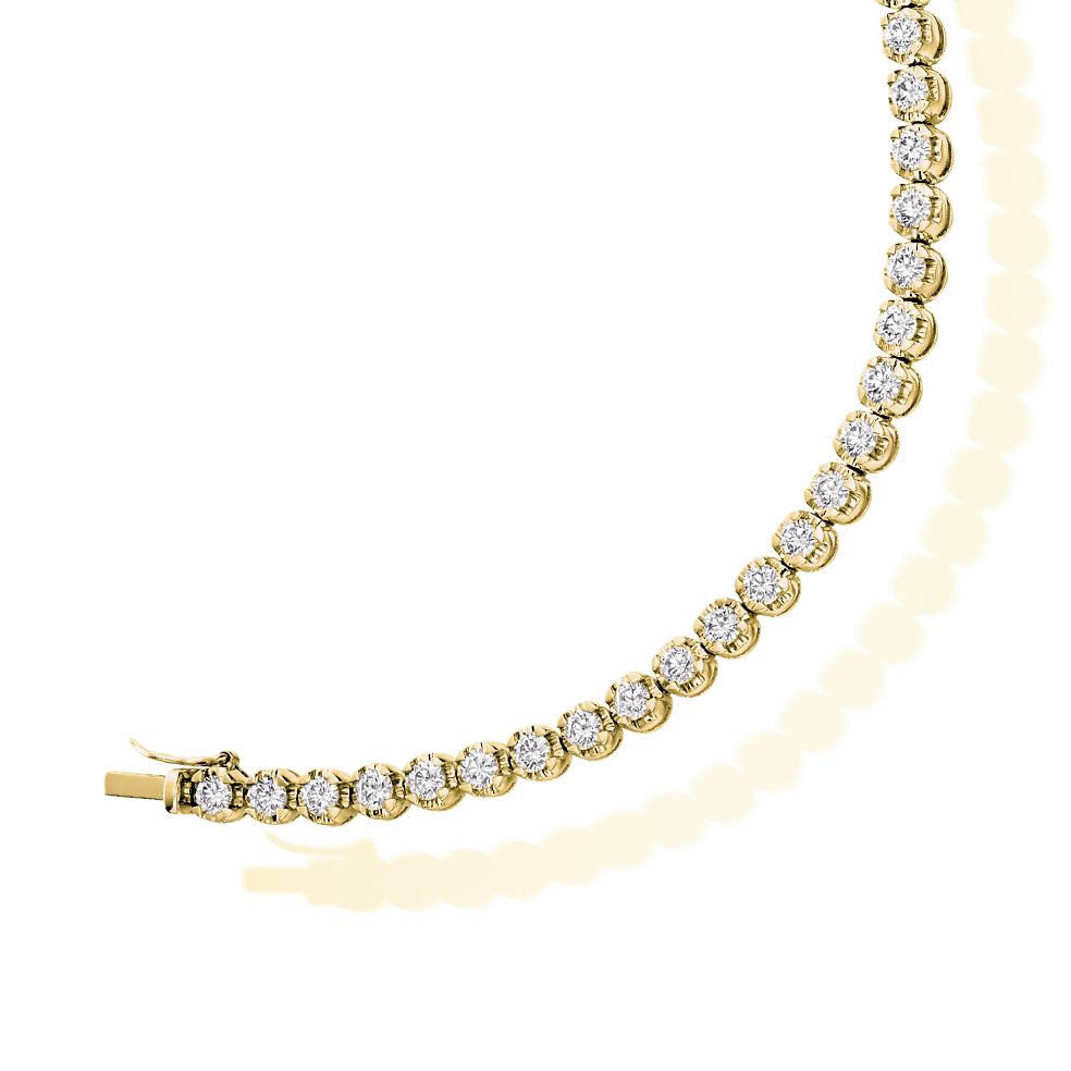 Claw-Set Round Diamond Tennis Bracelet, 4.00ct total in Yellow Gold