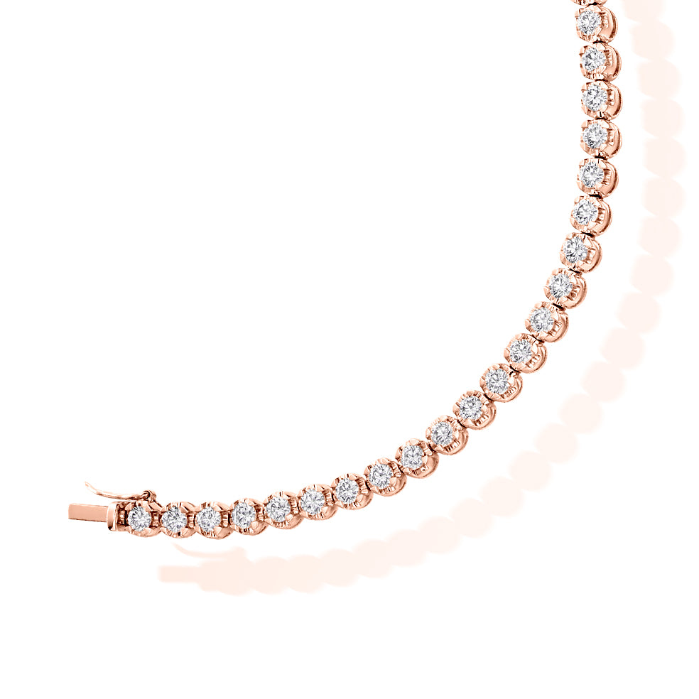 Claw-Set Round Diamond Tennis Bracelet, 4.00ct total in Rose Gold