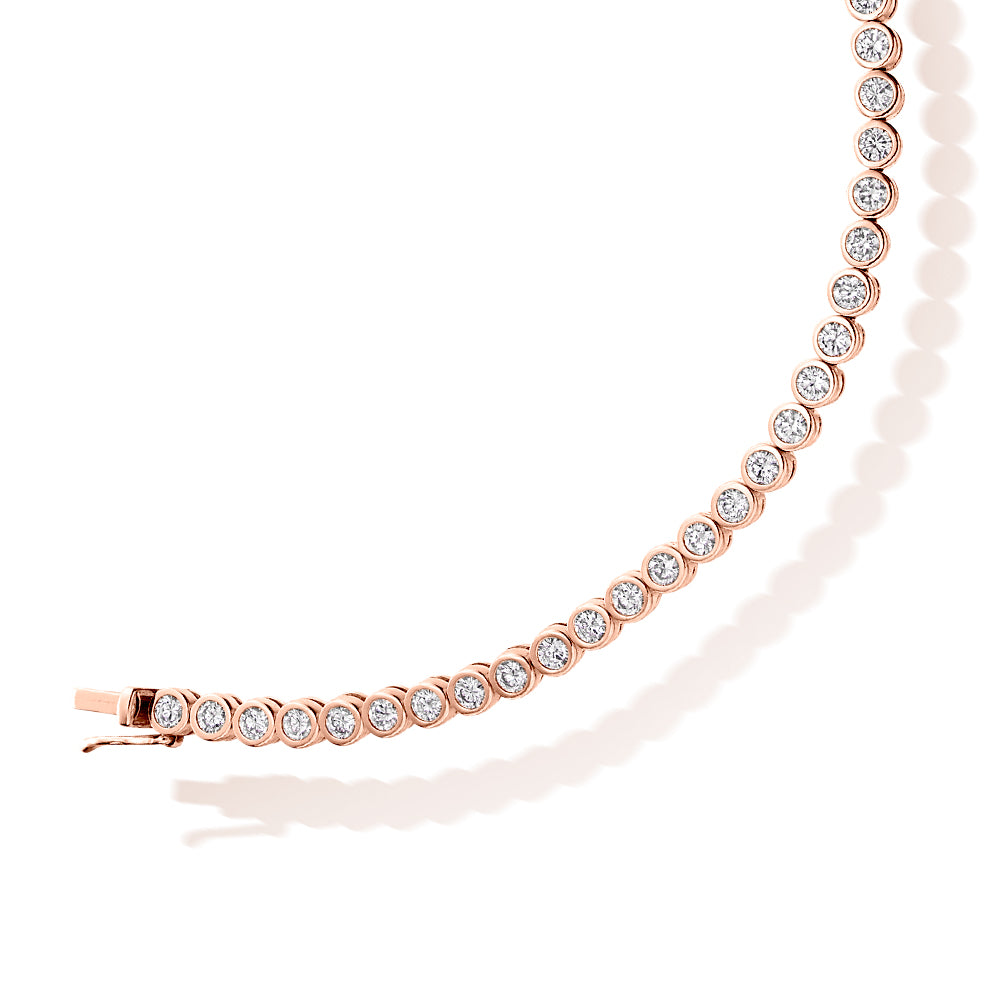 Rubover-Set Round Diamond Tennis Bracelet, 3.00ct total in Rose Gold