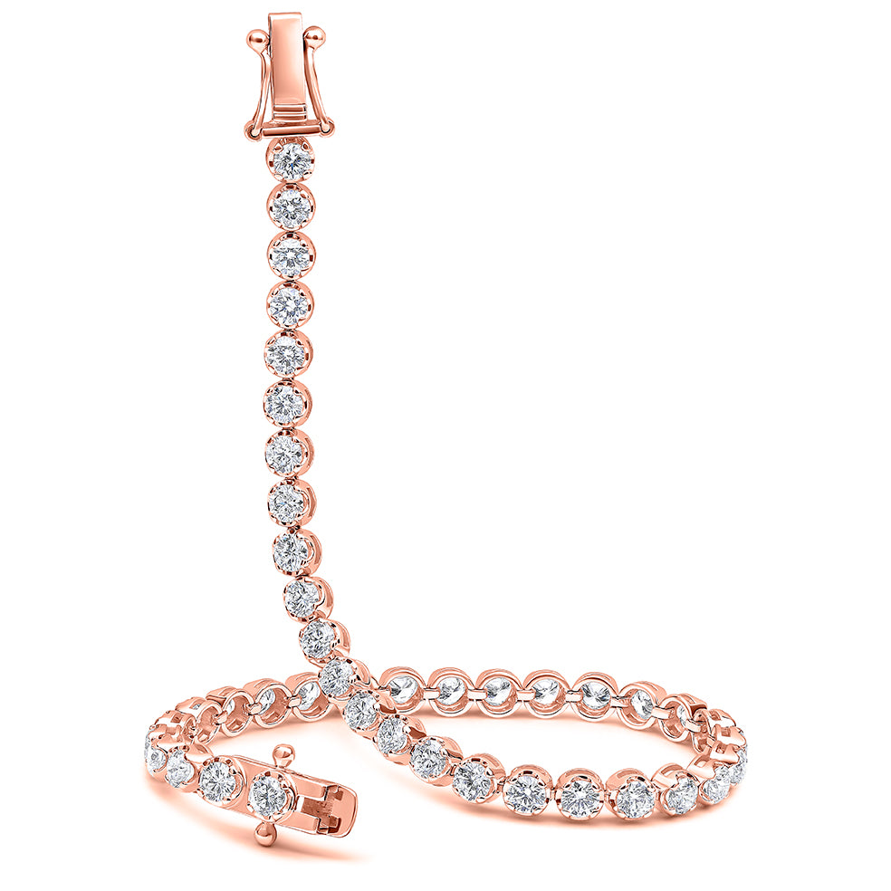 Claw-Set Round Diamond Tennis Bracelet, 5.50ct total in Rose Gold