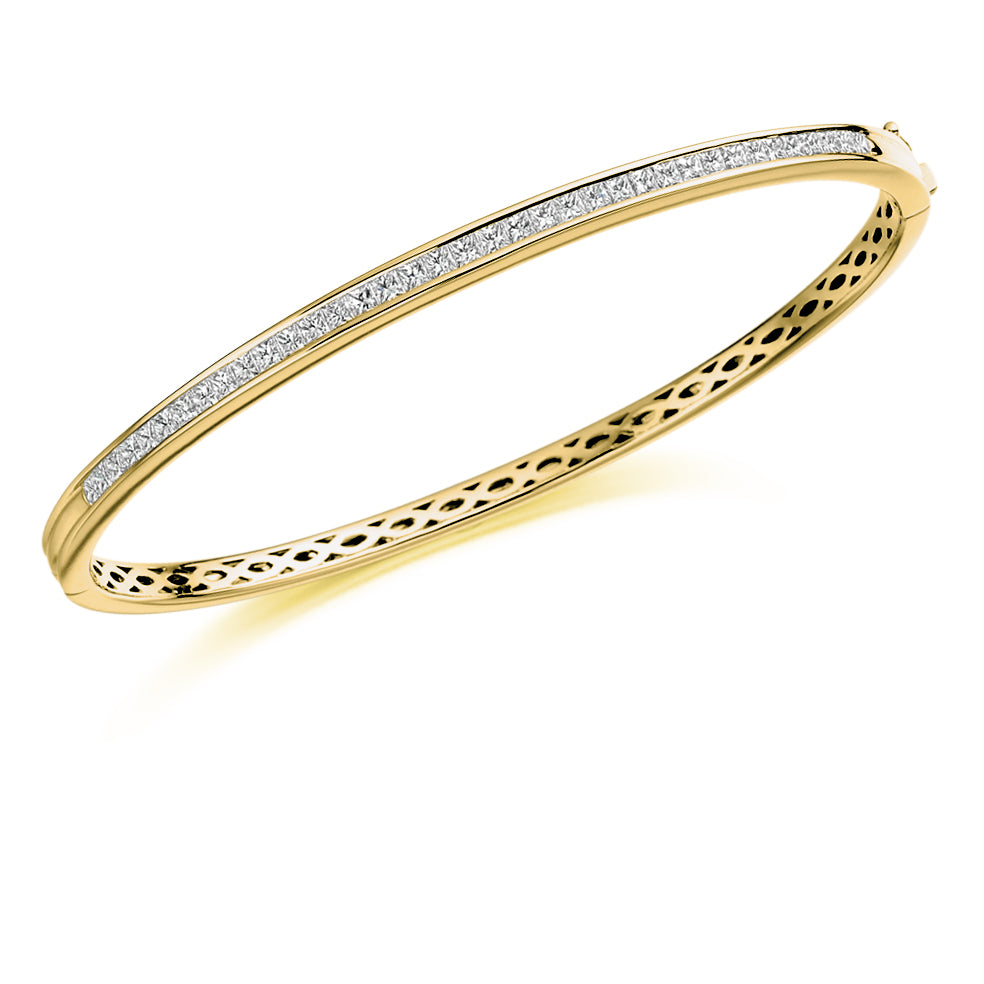 Channel-Set Princess-Cut Diamond Bangle, 1.50ct total in Yellow Gold