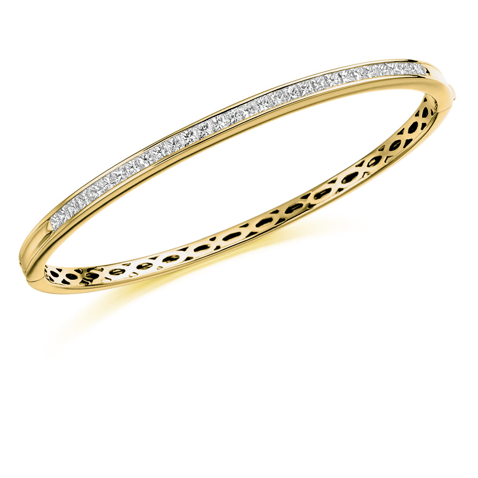Channel-Set Princess-Cut Diamond Bangle, 2.00ct total in Yellow Gold