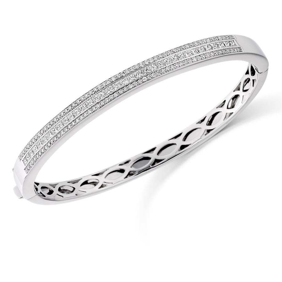 Grain and Channel-Set Round and Princess-Cut Diamond Bangle, 2.10ct total
