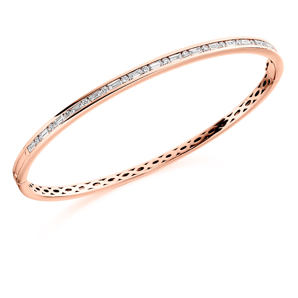 Channel-Set Round and Baguette Diamond Bangle, 1.30ct total in Rose Gold