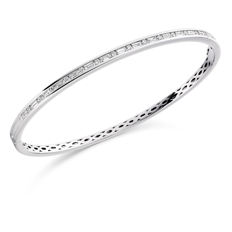 Channel-Set Round and Baguette Diamond Bangle, 1.30ct total