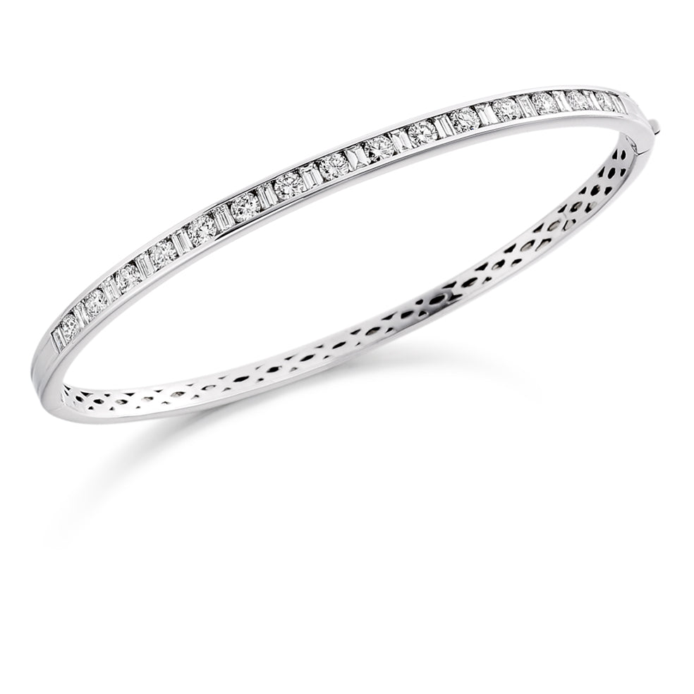 Channel-Set Round and Baguette Diamond Bangle, 2.35ct total