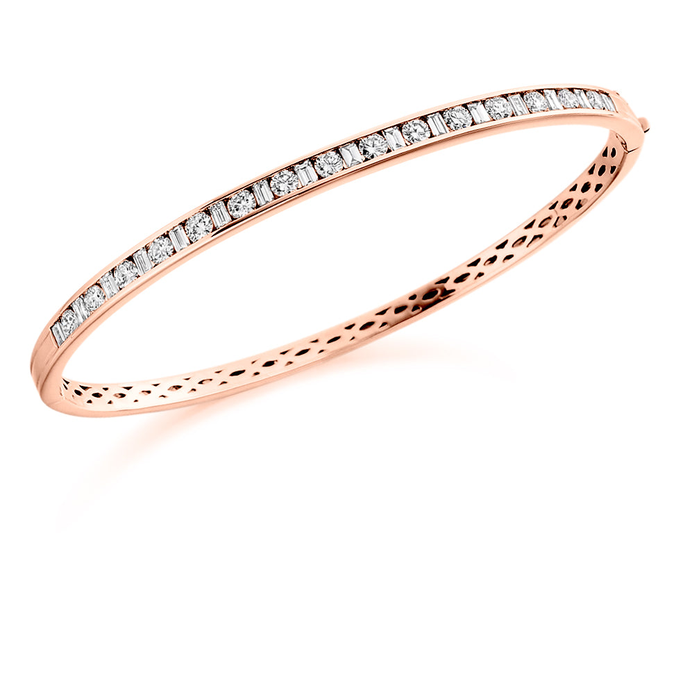 Channel-Set Round and Baguette Diamond Bangle, 2.35ct total in Rose Gold