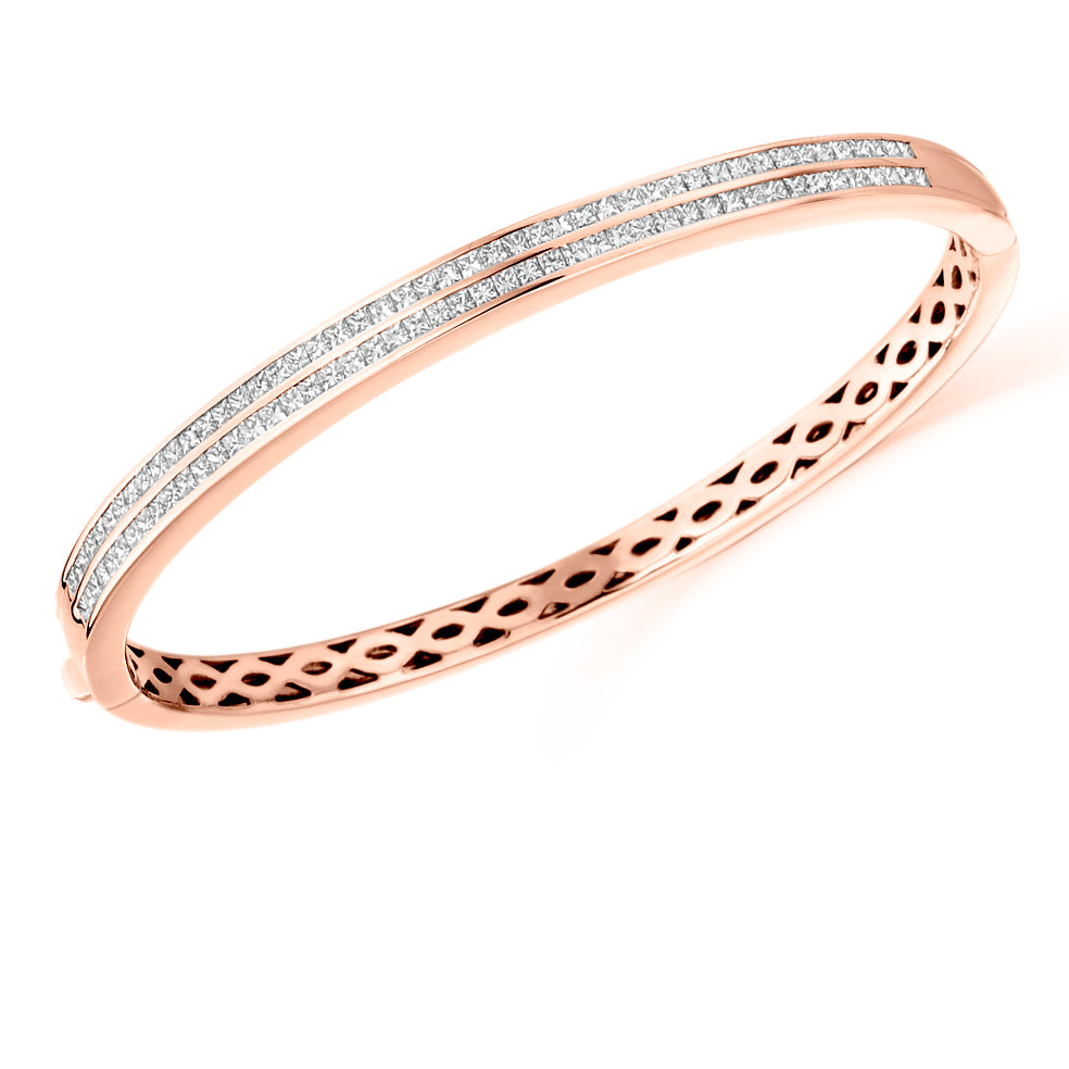 Channel-Set Princess-Cut Diamond Bangle, 2.50ct total in Rose Gold