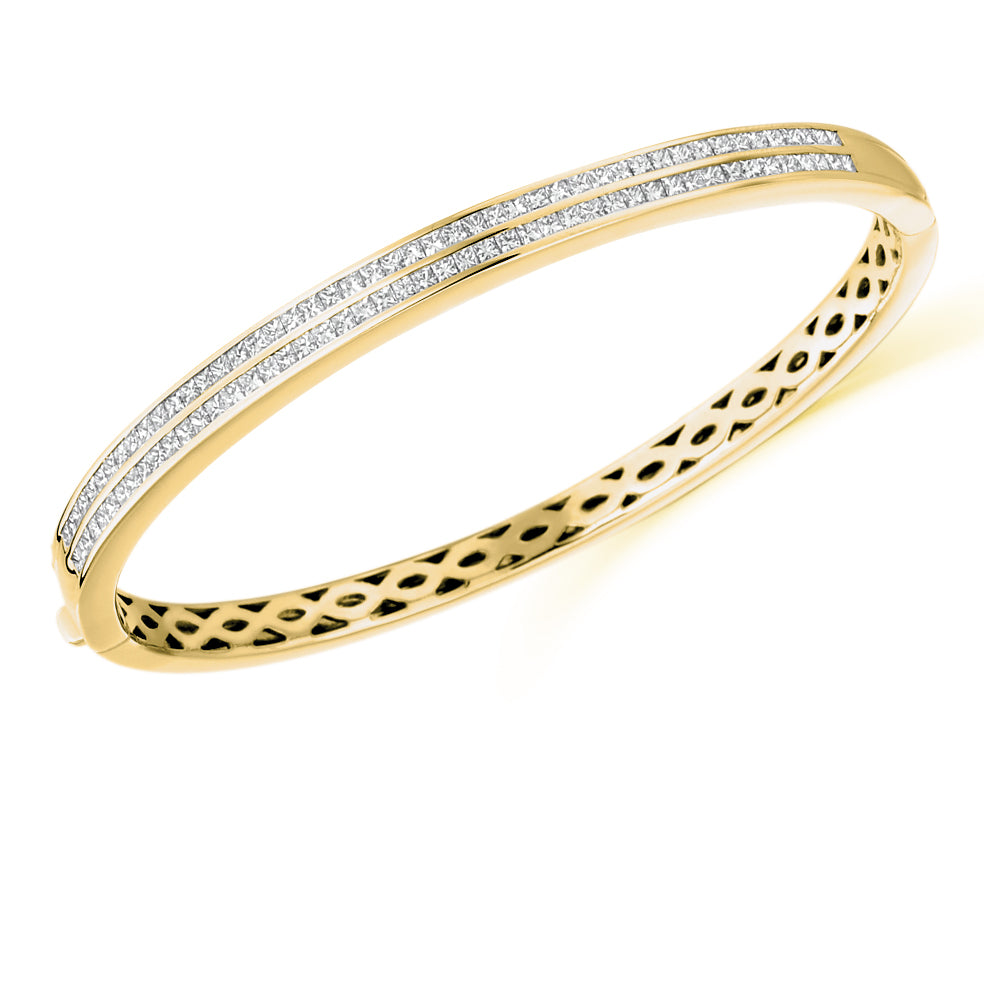 Channel-Set Princess-Cut Diamond Bangle, 2.50ct total in Yellow Gold