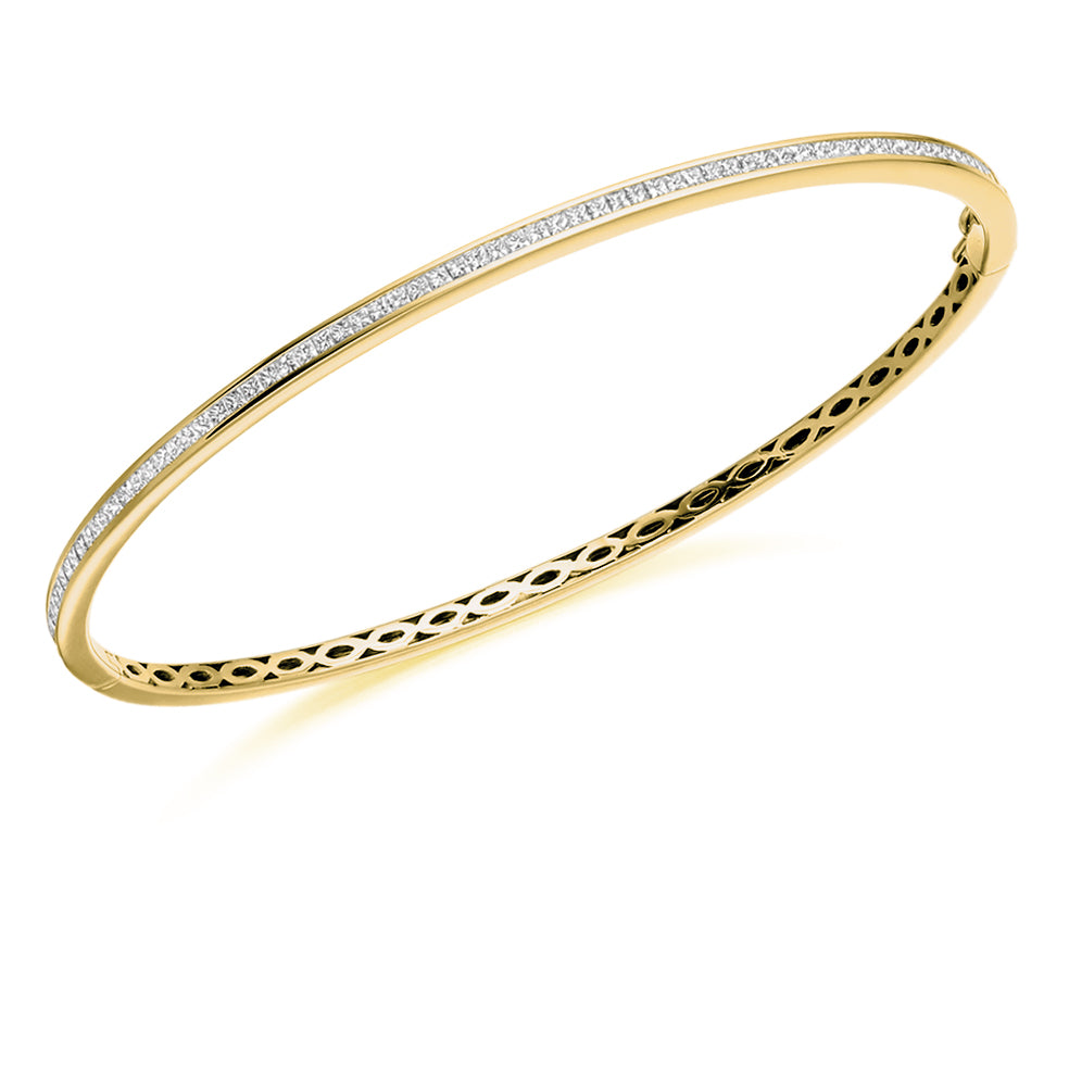 Channel-Set Princess-Cut Diamond Bangle, 1.00ct total in Yellow Gold