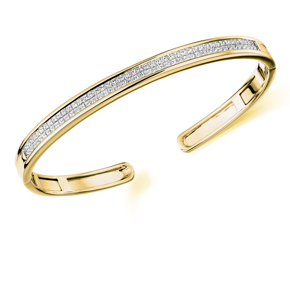 Channel and Invisible-Set Princess-Cut Diamond Cuff, 2.00ct total in Yellow Gold