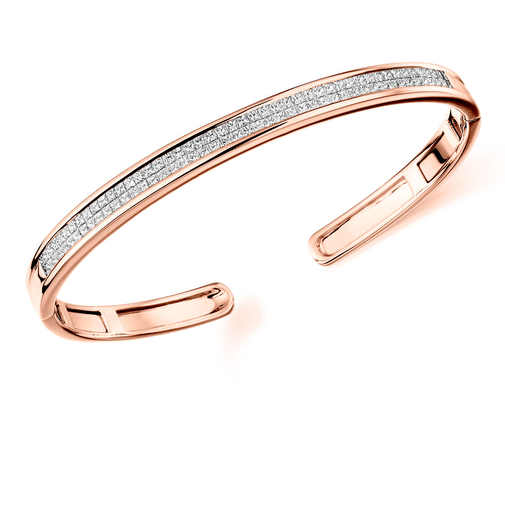 Channel and Invisible-Set Princess-Cut Diamond Cuff, 2.00ct total in Rose Gold