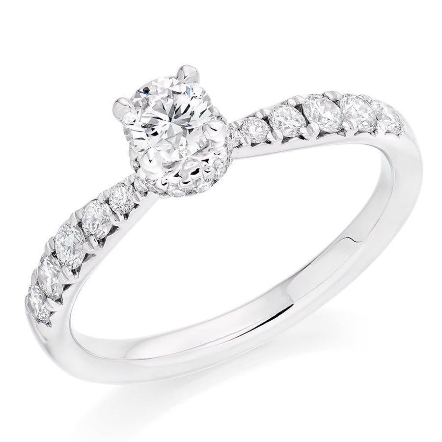Diamond-Shouldered Solitaire Round Brilliant Engagement Ring, 0.33ct