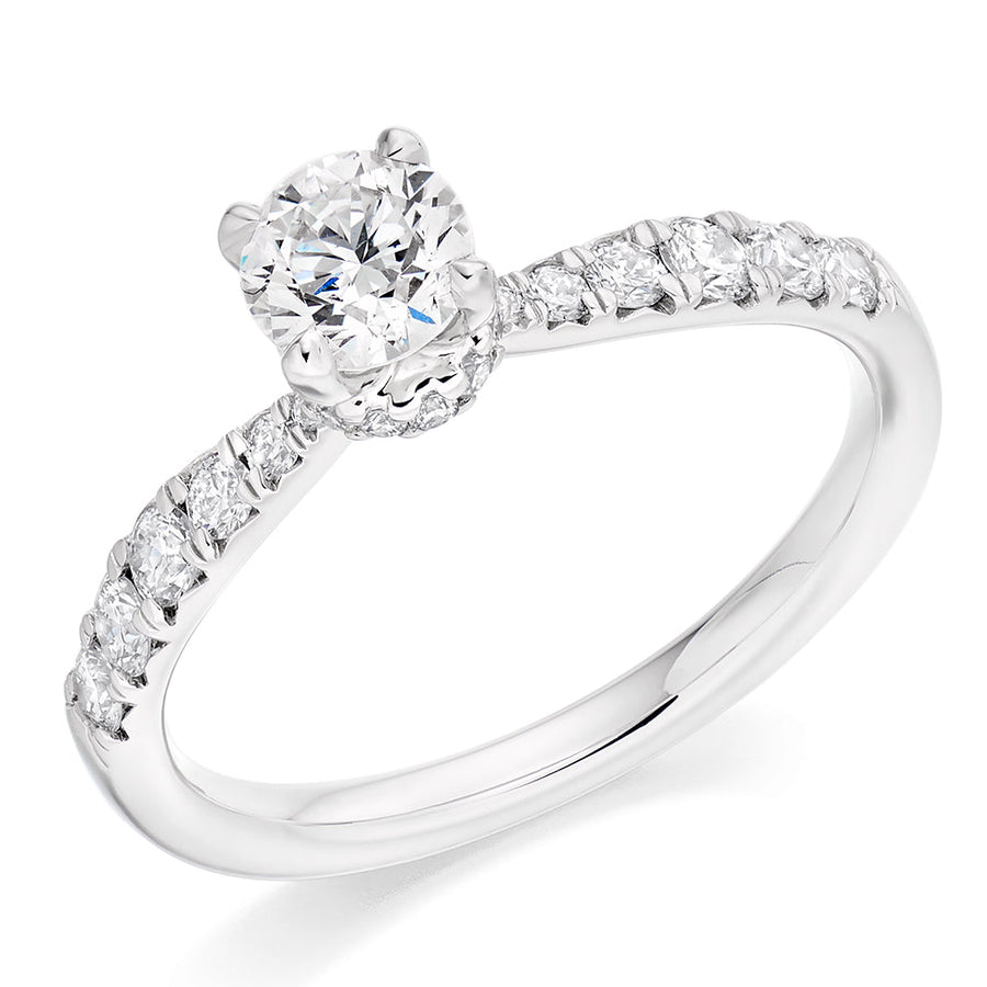 Accent-Shouldered Solitaire Round Brilliant Engagement Ring 0.95ct