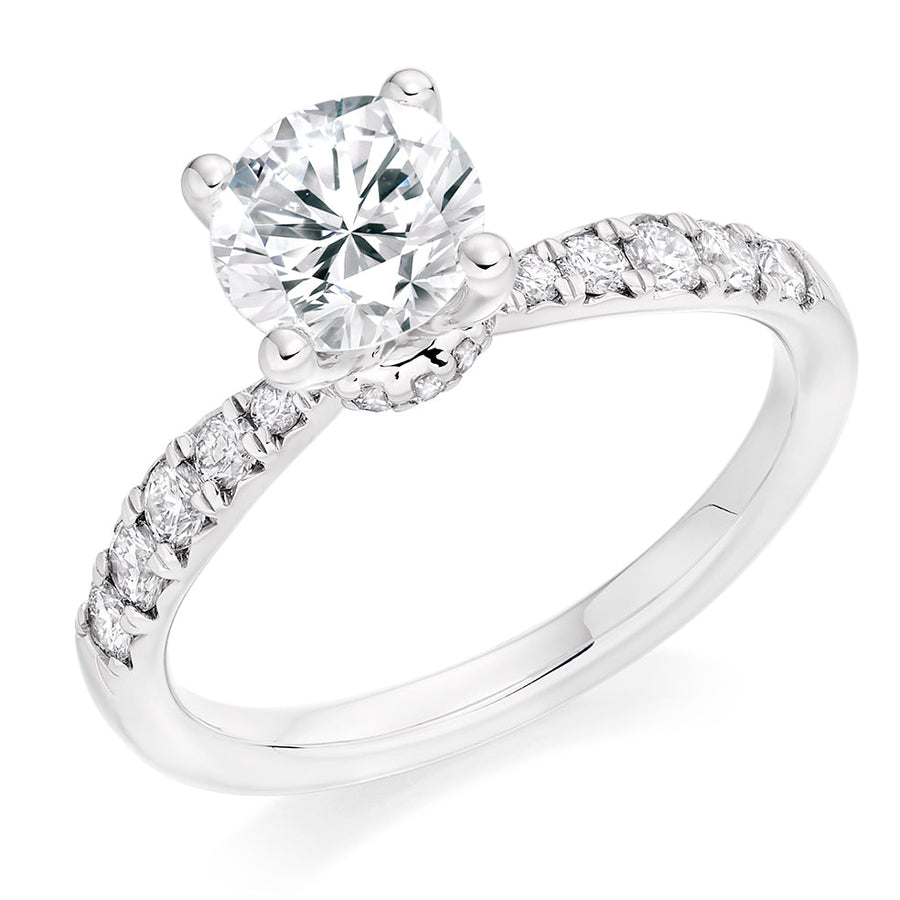 Diamond-Shouldered Solitaire Round Brilliant Engagement Ring, 1.0ct