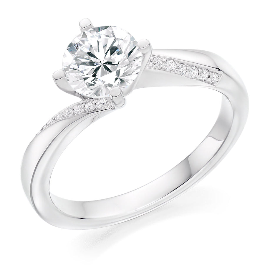 Fine Pavé Solitaire Round Brilliant Engagement Ring 1.1ct
