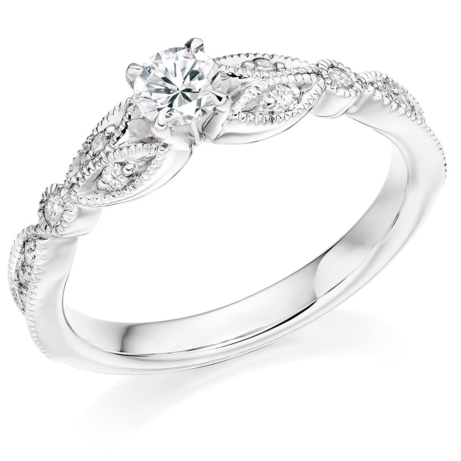 Fine Pavé Solitaire Round Brilliant Engagement Ring 0.45ct