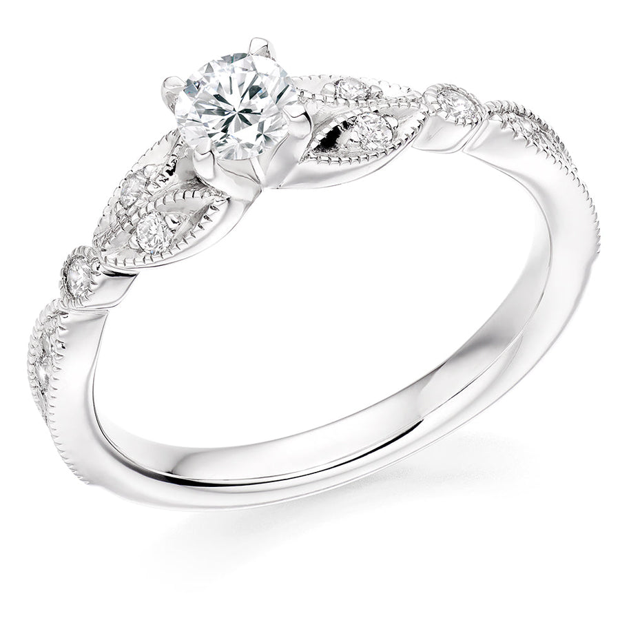 Pavé-Shouldered Solitaire Round Brilliant Engagement Ring 0.53ct