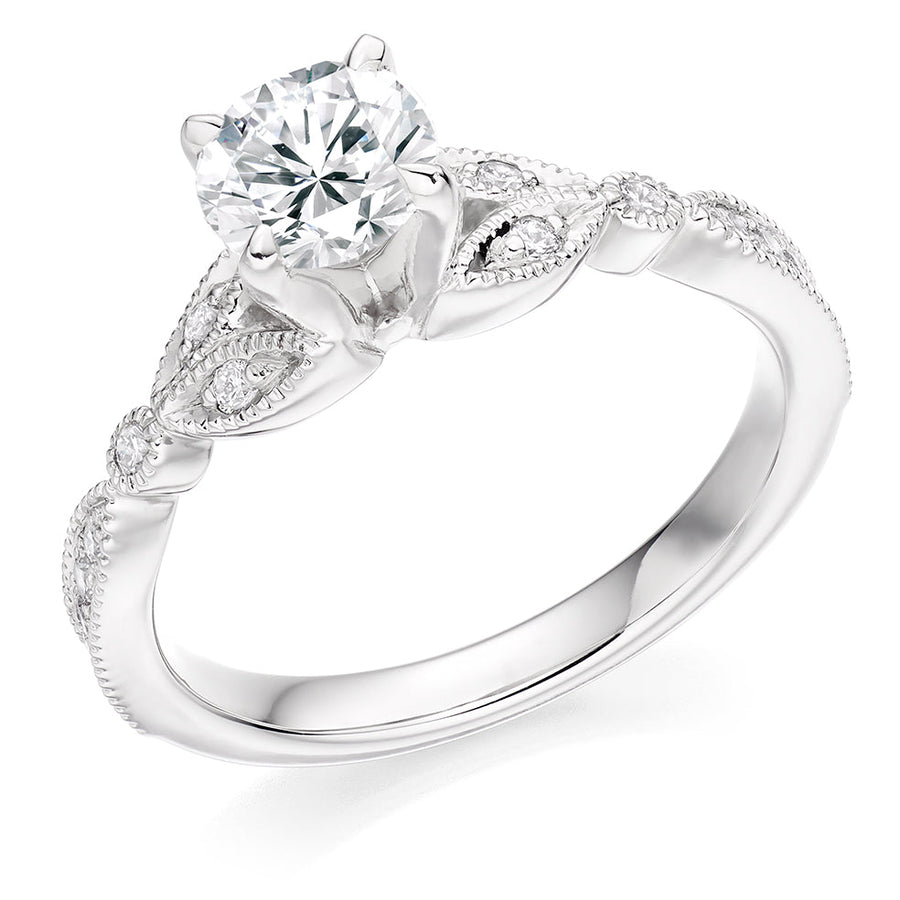 Pavé-Shouldered Solitaire Round Brilliant Engagement Ring 1.1ct