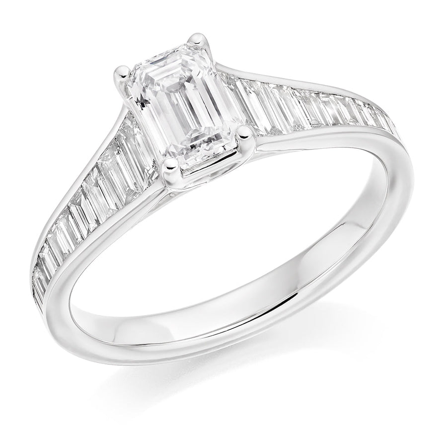 Channel-Set Solitaire Emerald Cut Engagement Ring, 0.75ct