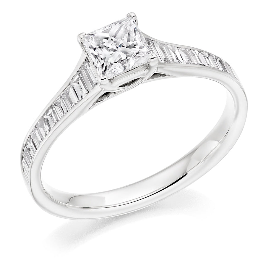 Channel-Shouldered Solitaire Princess Cut Engagement Ring, 0.5ct