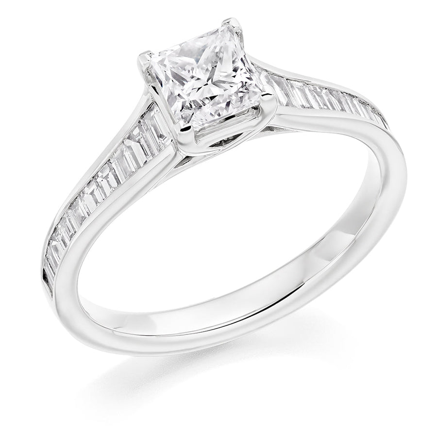 Channel-Set Solitaire Princess Cut Engagement Ring, 0.75ct