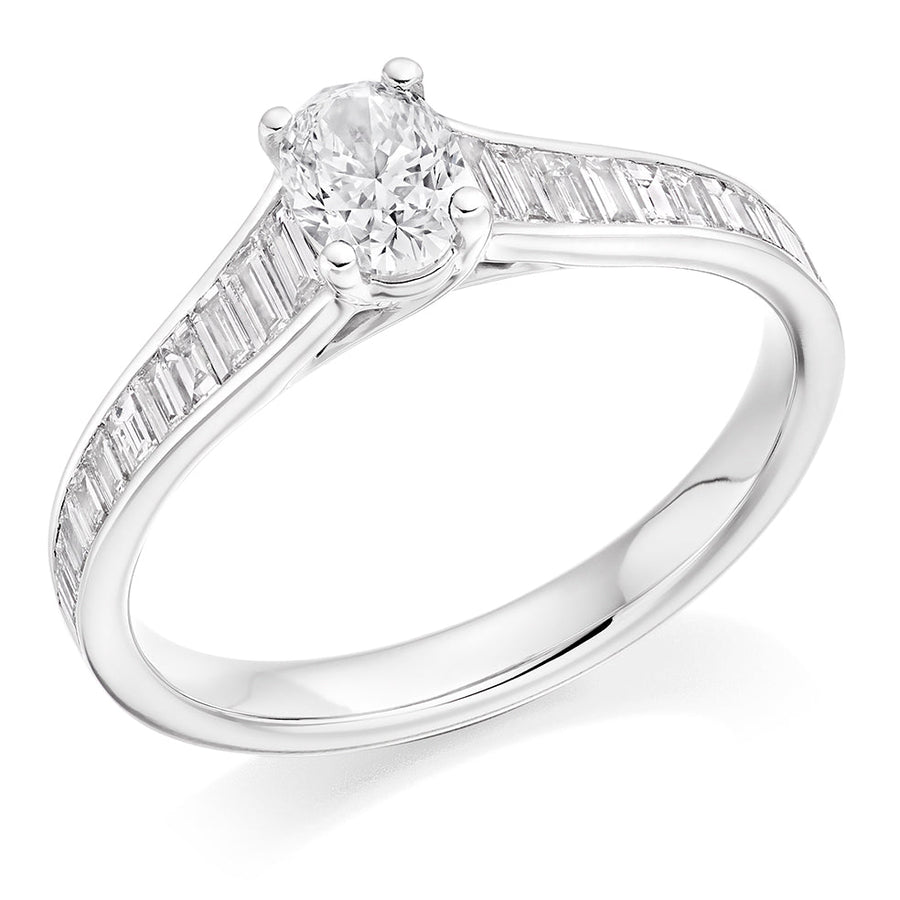 Channel-Set Solitaire Oval Cut Engagement Ring, 0.4ct