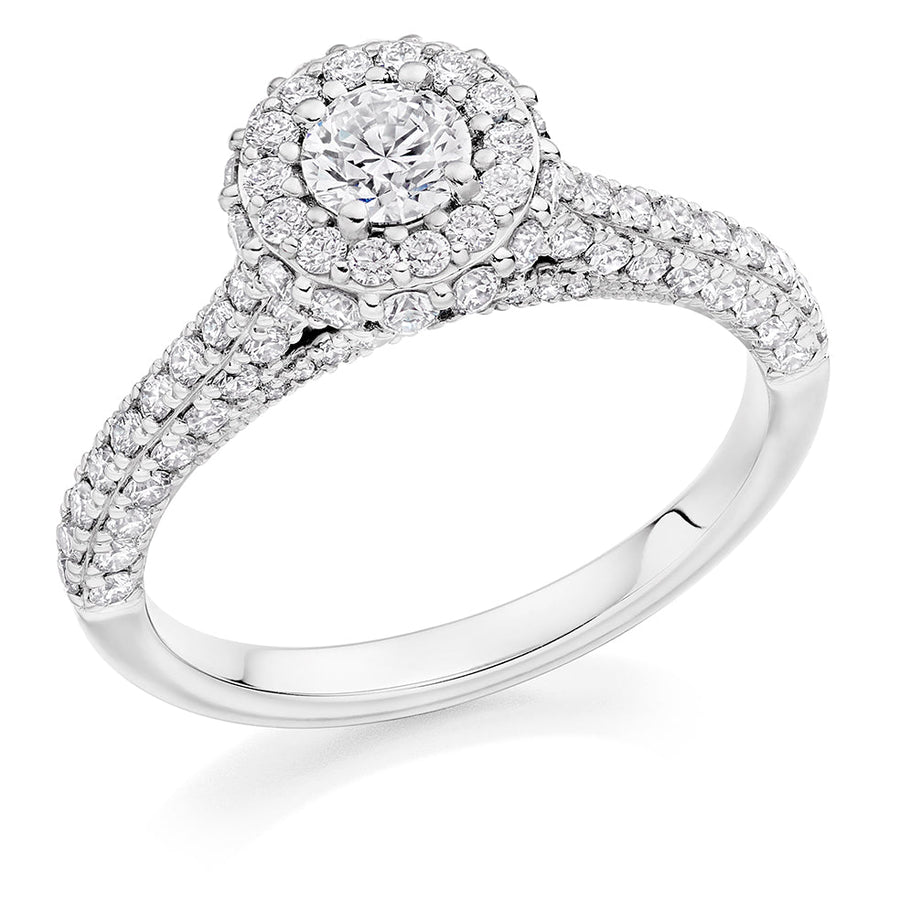 Halo with Diamond Shoulders Round Brilliant Engagement Ring 1.33ct