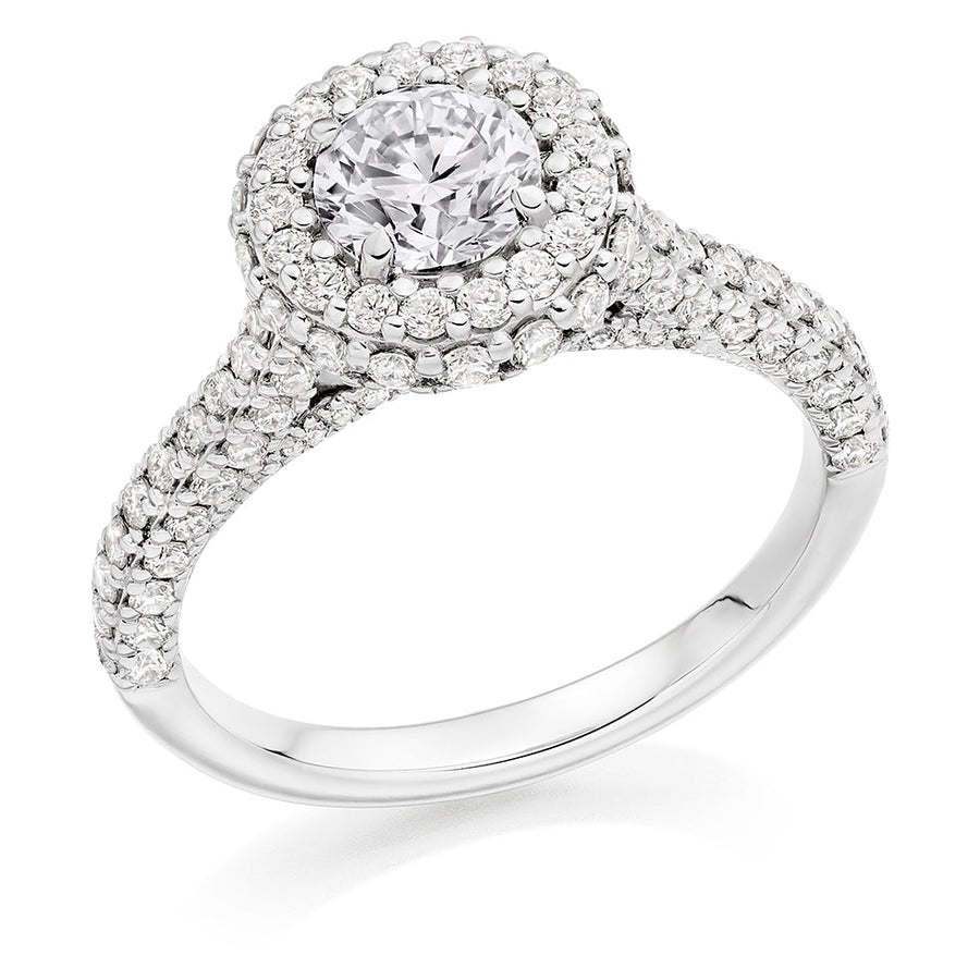 Diamond-Shouldered Halo Round Brilliant Engagement Ring 1.95ct