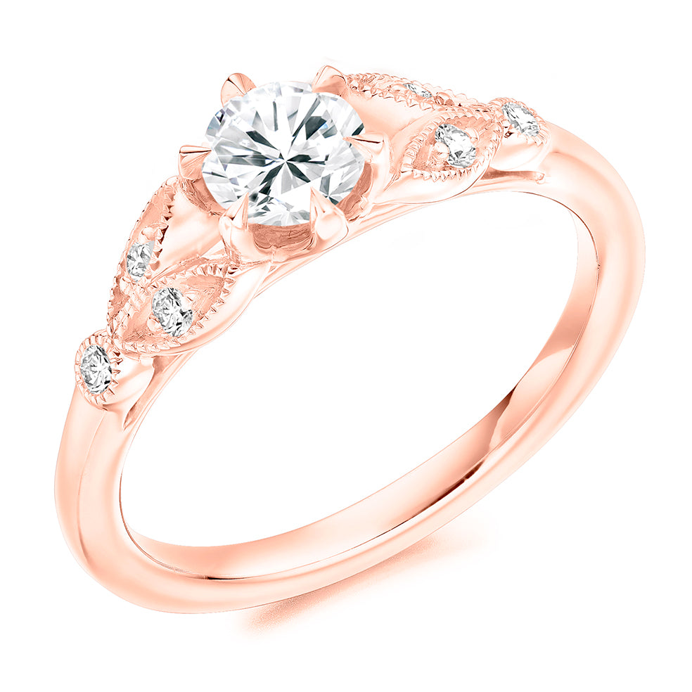 Solitaire with Split Shoulders Round Brilliant Engagement Ring, 0.5ct in Rose Gold