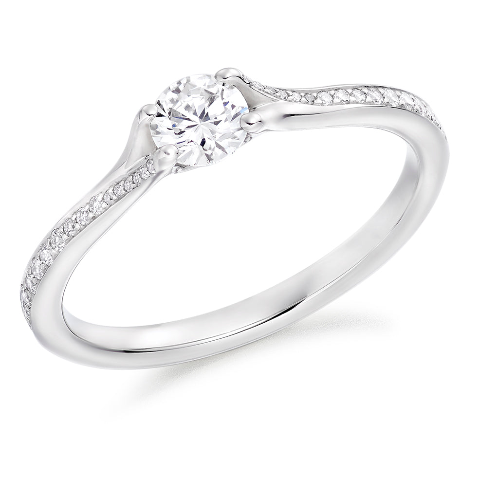 Fine Pavé Solitaire Round Brilliant Engagement Ring, 0.33ct in White Gold