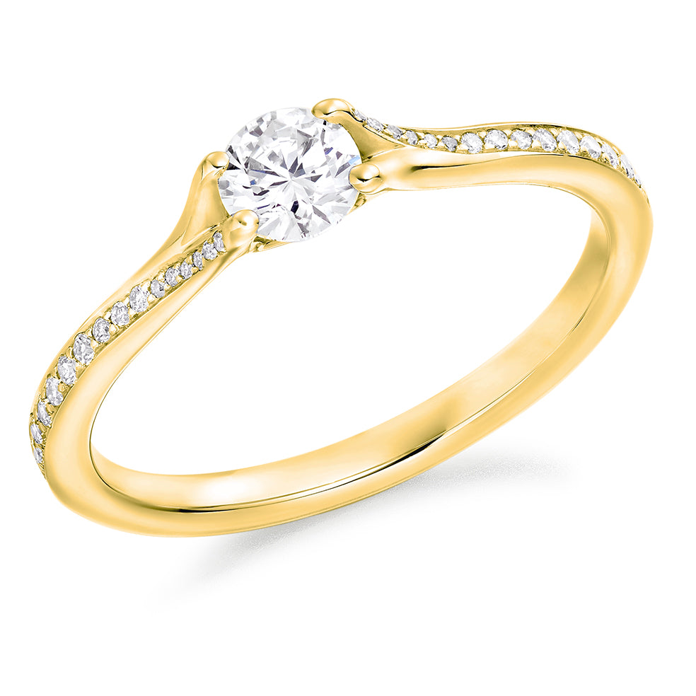 Fine Pavé Solitaire Round Brilliant Engagement Ring, 0.33ct in Yellow Gold