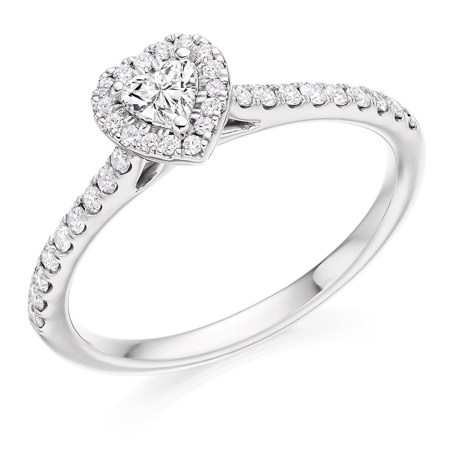Pavé-Shoulder Halo Heart-Cut Engagement Ring, 0.15ct