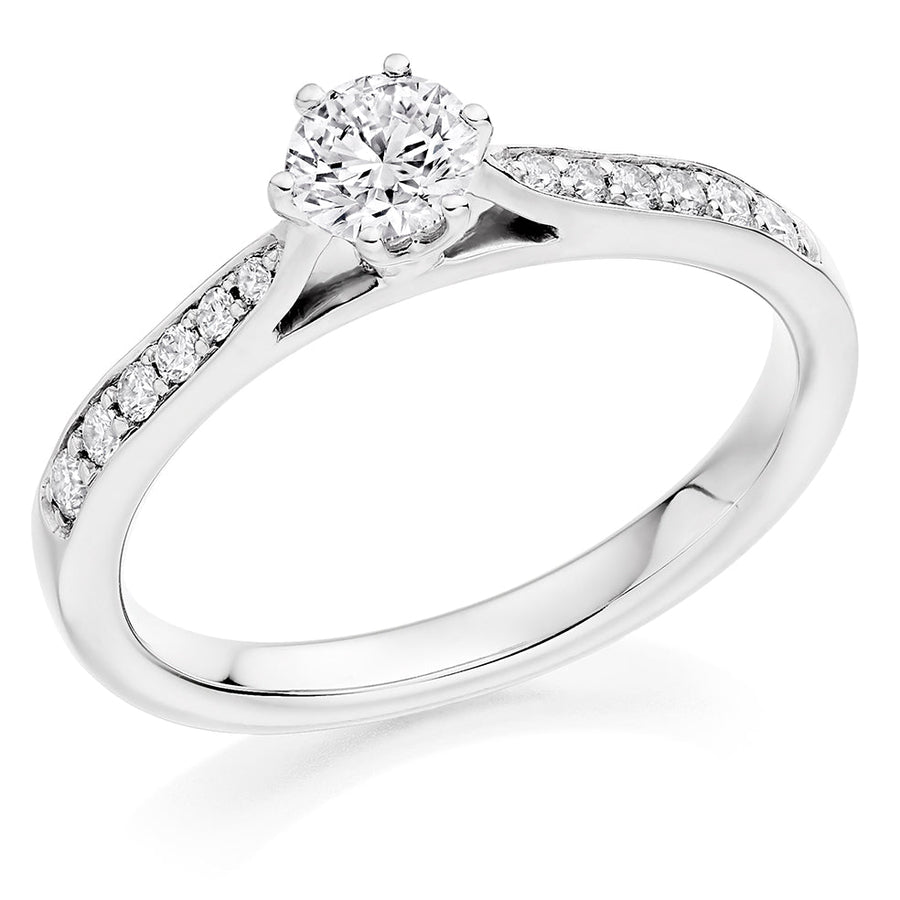 Pavé-Shouldered Solitaire Round Brilliant Engagement Ring 0.5ct