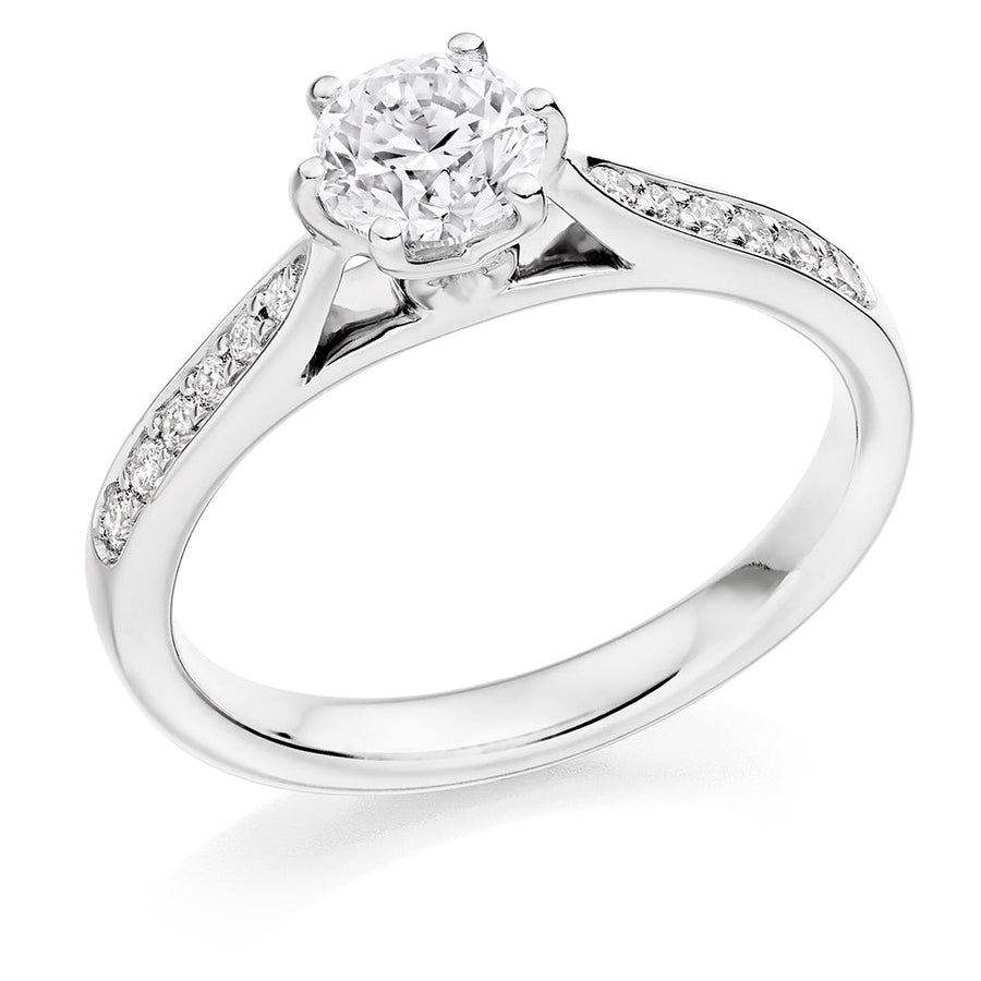 Fine Pavé Solitaire Round Brilliant Engagement Ring, 0.75ct