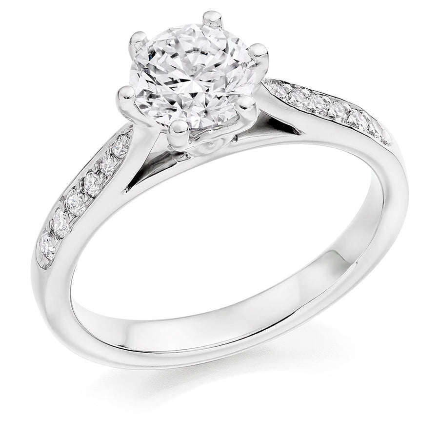 Pavé-Shouldered Solitaire Round Brilliant Engagement Ring, 0.9ct