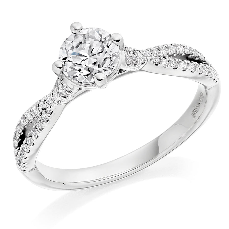 Split-Shoulder Solitaire Round Brilliant Engagement Ring, 0.75ct