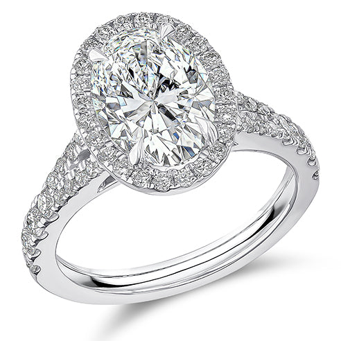 Curved-Shoulder Halo Oval Cut Engagement Ring
