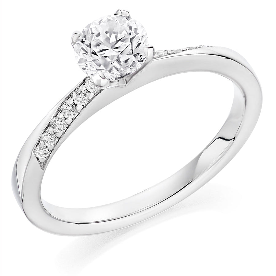 Pavé-Shouldered Solitaire Round Brilliant Engagement Ring 0.88ct