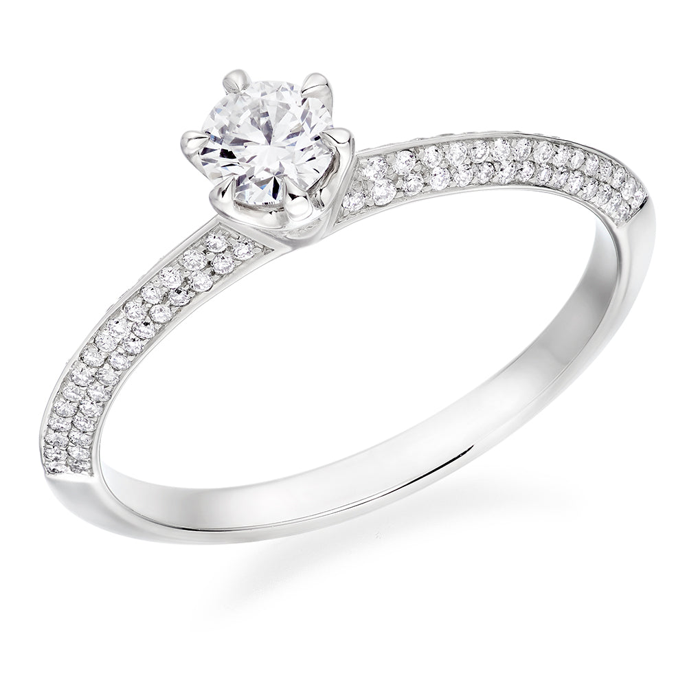 Pavé-Shouldered Solitaire Round Brilliant Engagement Ring, 0.25ct