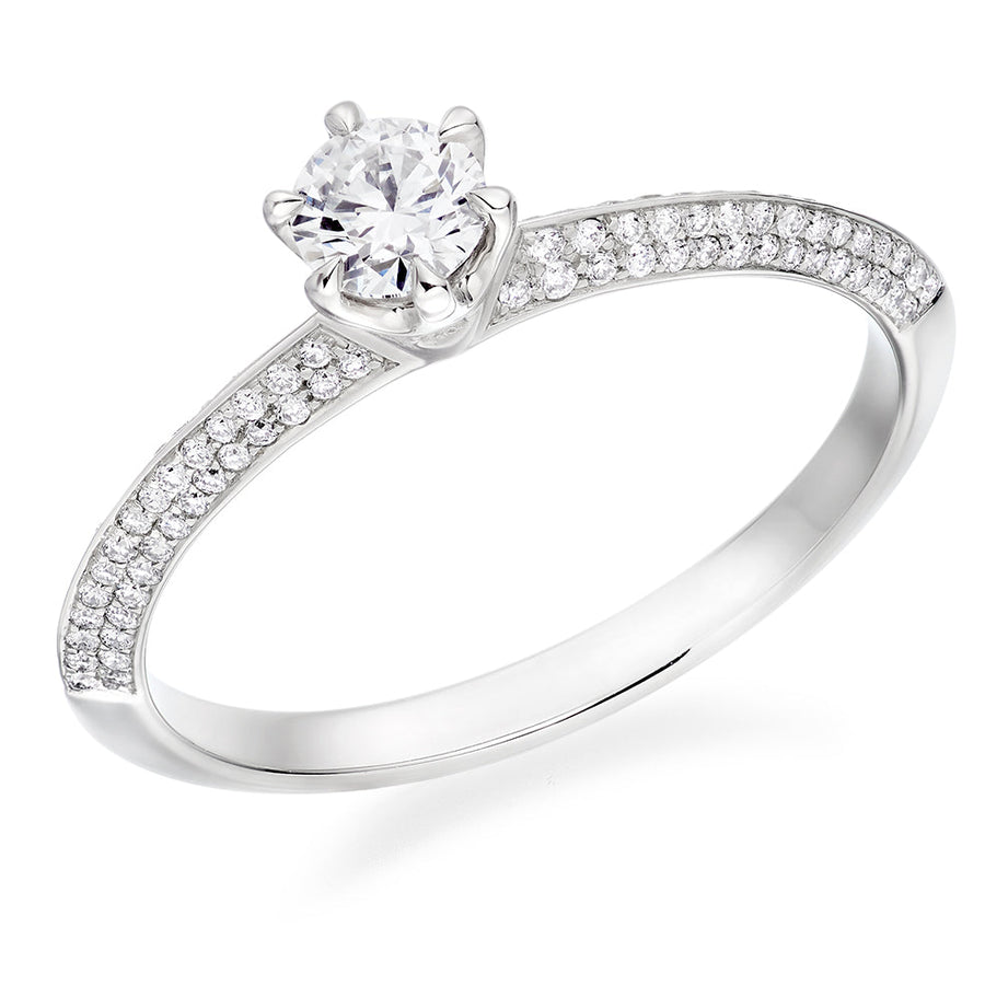Pavé-Shouldered Solitaire Round Brilliant Engagement Ring, 0.25ct