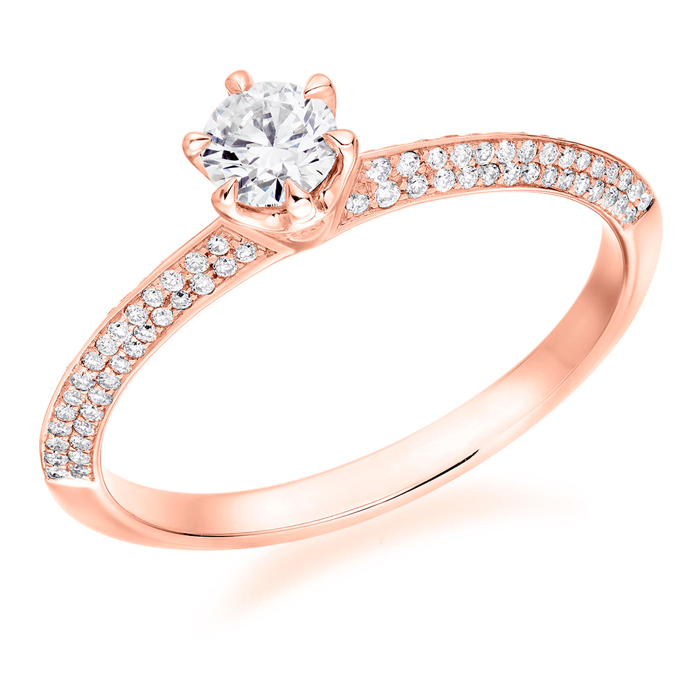 Pavé-Shouldered Solitaire Round Brilliant Engagement Ring, 0.25ct in Rose Gold
