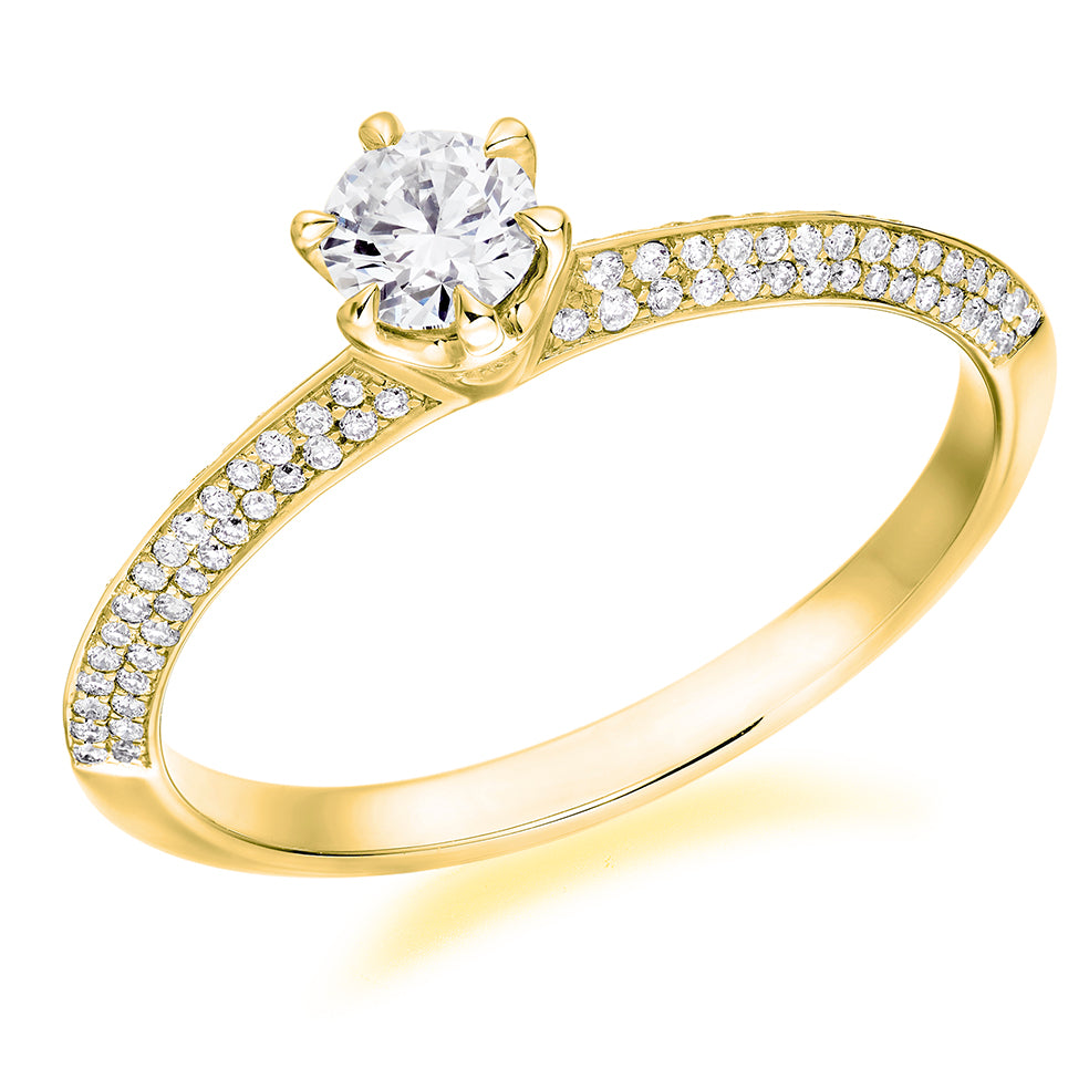 Pavé-Shouldered Solitaire Round Brilliant Engagement Ring, 0.25ct in Yellow Gold