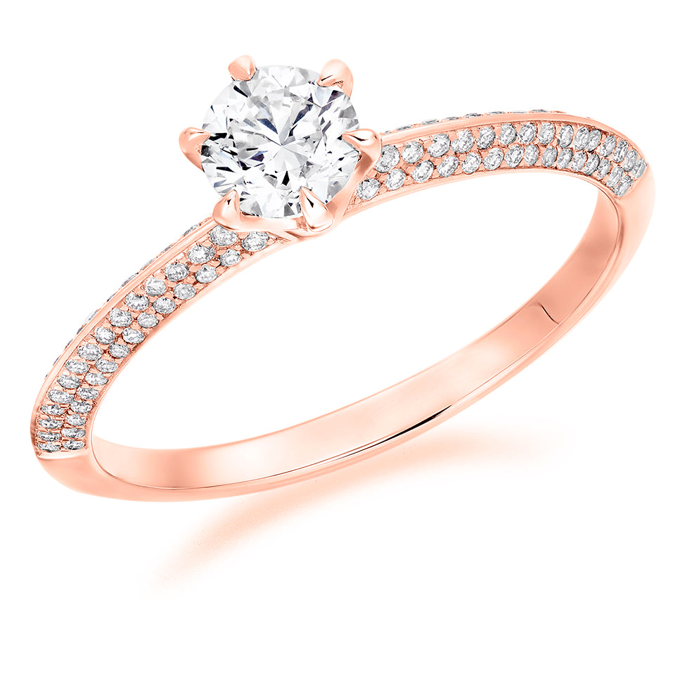 Fine Pavé Solitaire Round Brilliant Engagement Ring in Rose Gold