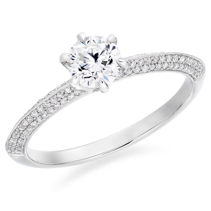 Pavé-Shouldered Solitaire Round Brilliant Engagement Ring