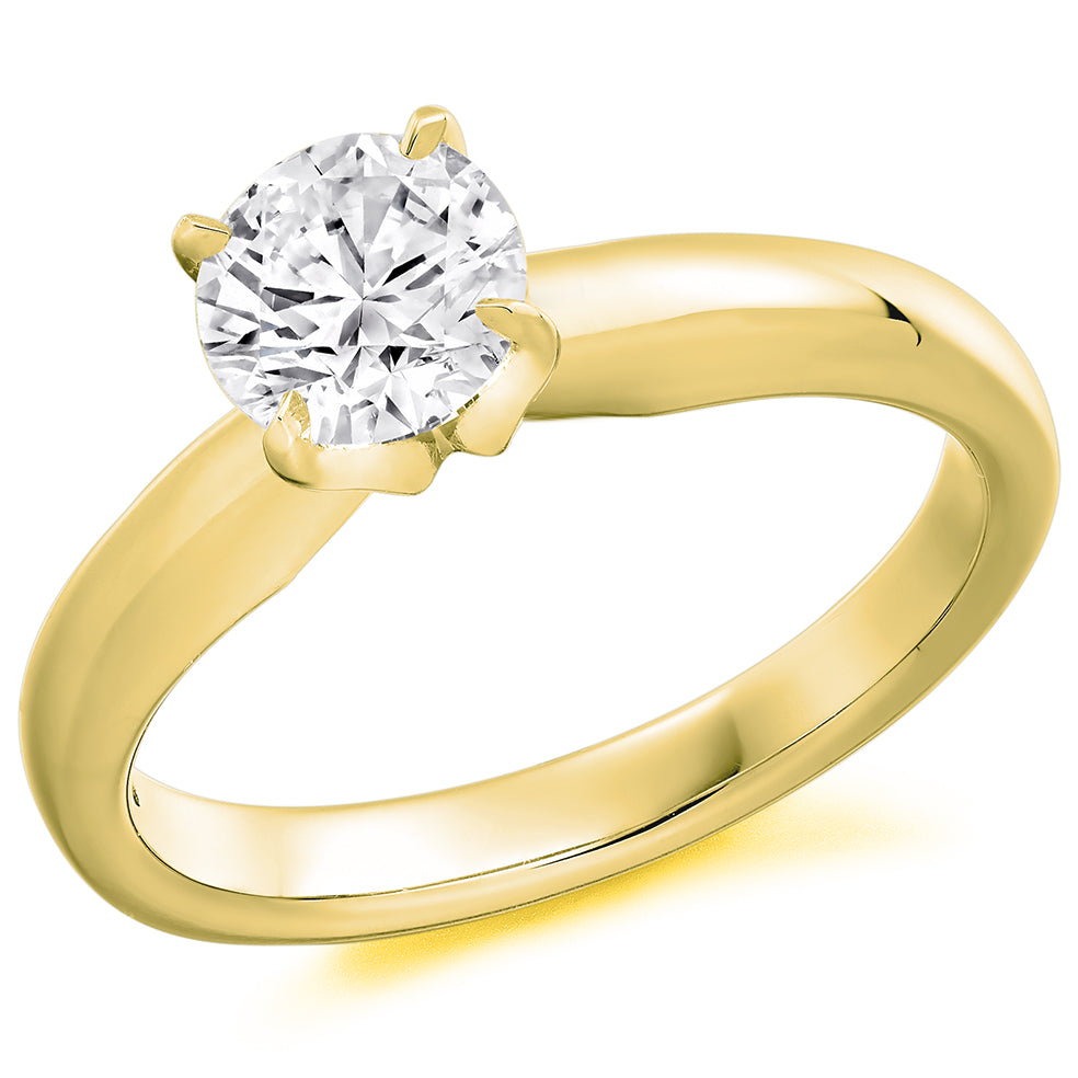Plain-Band Solitaire Round Brilliant Engagement Ring, 0.9ct in Yellow Gold