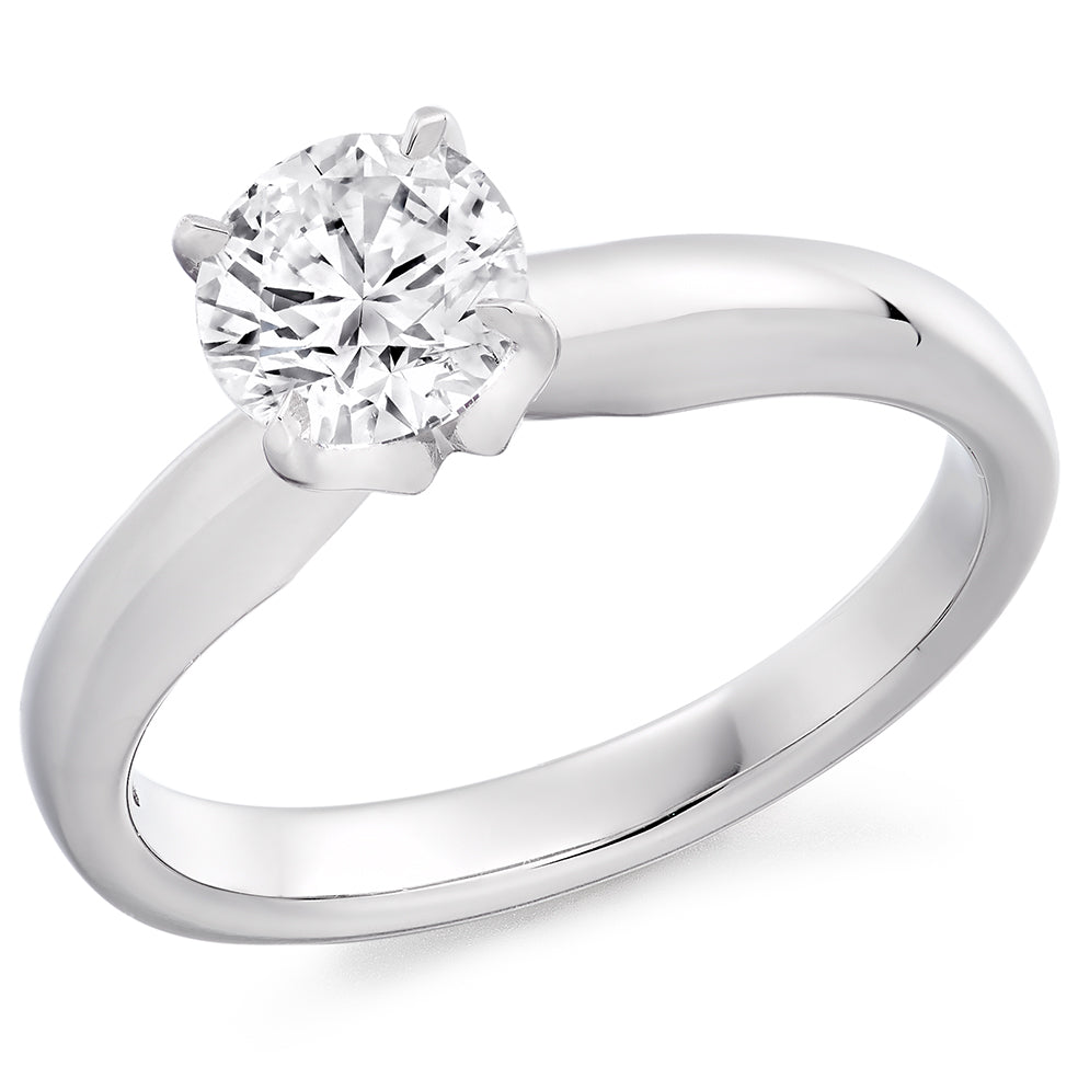 Plain-Band Solitaire Round Brilliant Engagement Ring, 0.9ct in White Gold
