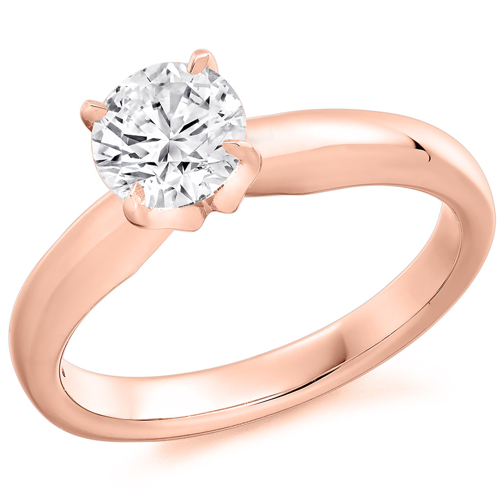 Plain-Band Solitaire Round Brilliant Engagement Ring, 0.9ct in Rose Gold